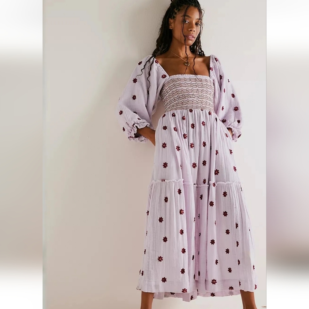Free People Dahlia Embroidered Maxi Dress (Large)